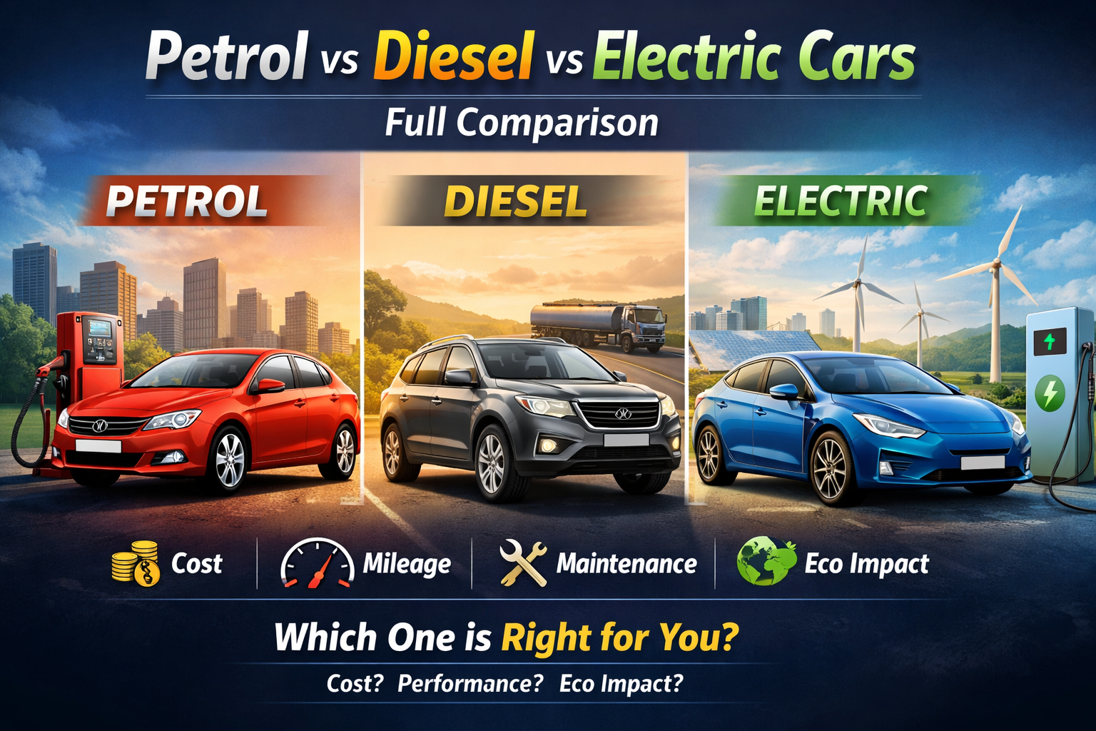 Petrol vs Diesel vs Electric Cars full comparison